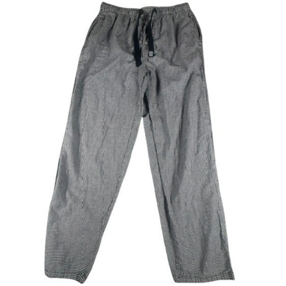 Geoffrey Beene Pajama Pants Mens M Black White Gingham Cotton Drawstring Lounge‎